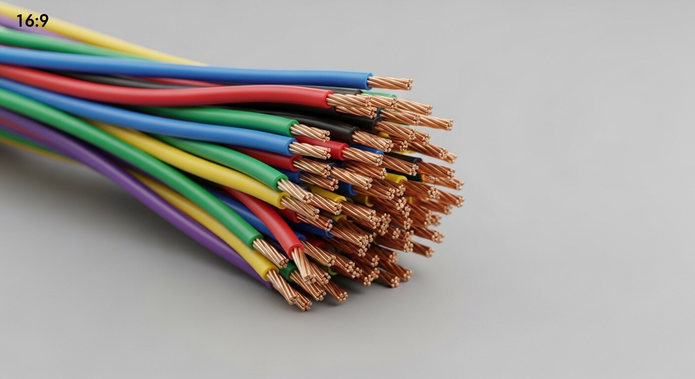 Elektricien gereedschap en kabels netjes gerangschikt op een werkbank