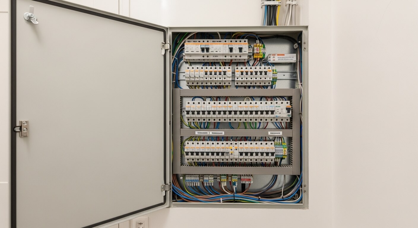 Moderne meterkast met professionele bedrading