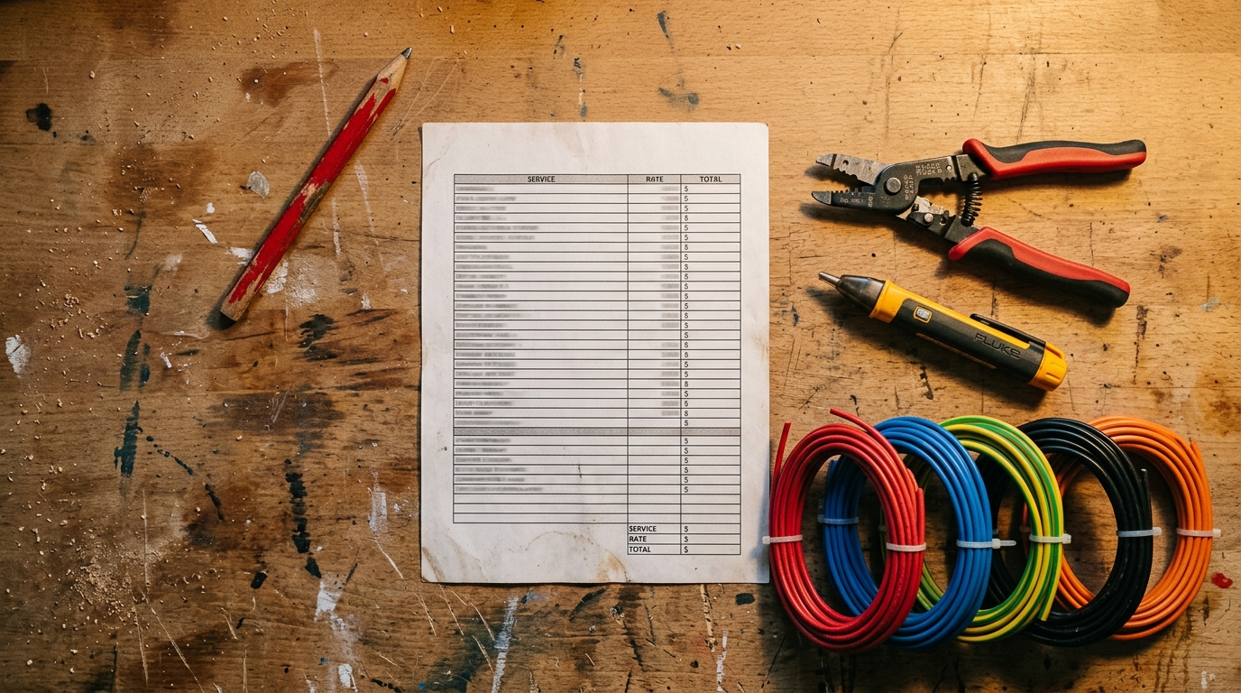 Elektriciensgereedschap en meetapparatuur op een werkbank