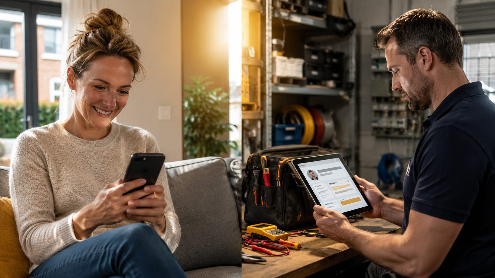 Klant en elektricien verbonden via CRM