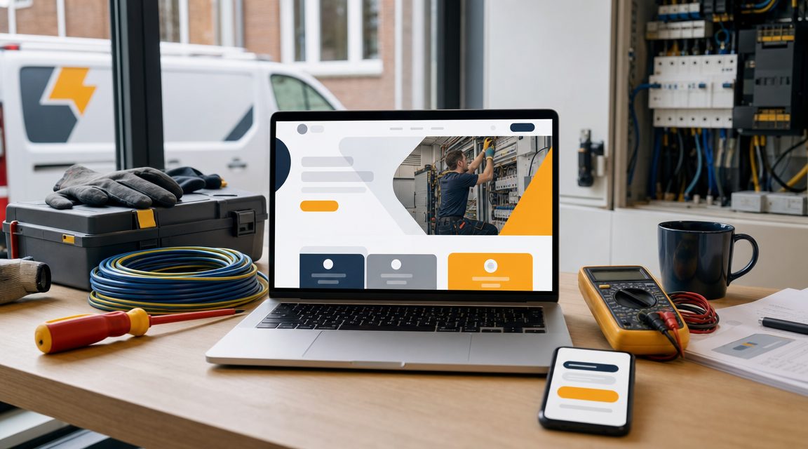 Gratis website voor elektriciens — laptop met website design