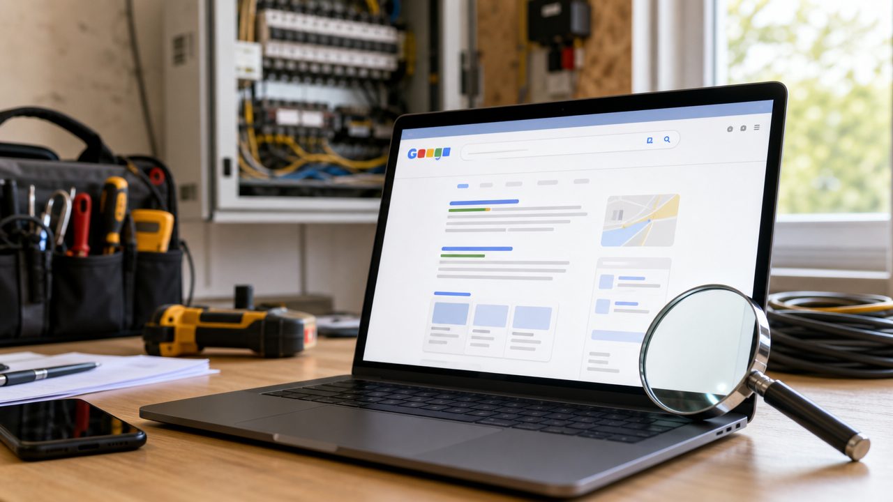 SEO voor elektriciens — Google ranking dashboard op laptop