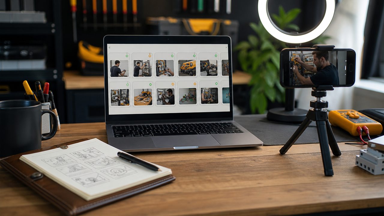 Content planner met ring-light setup